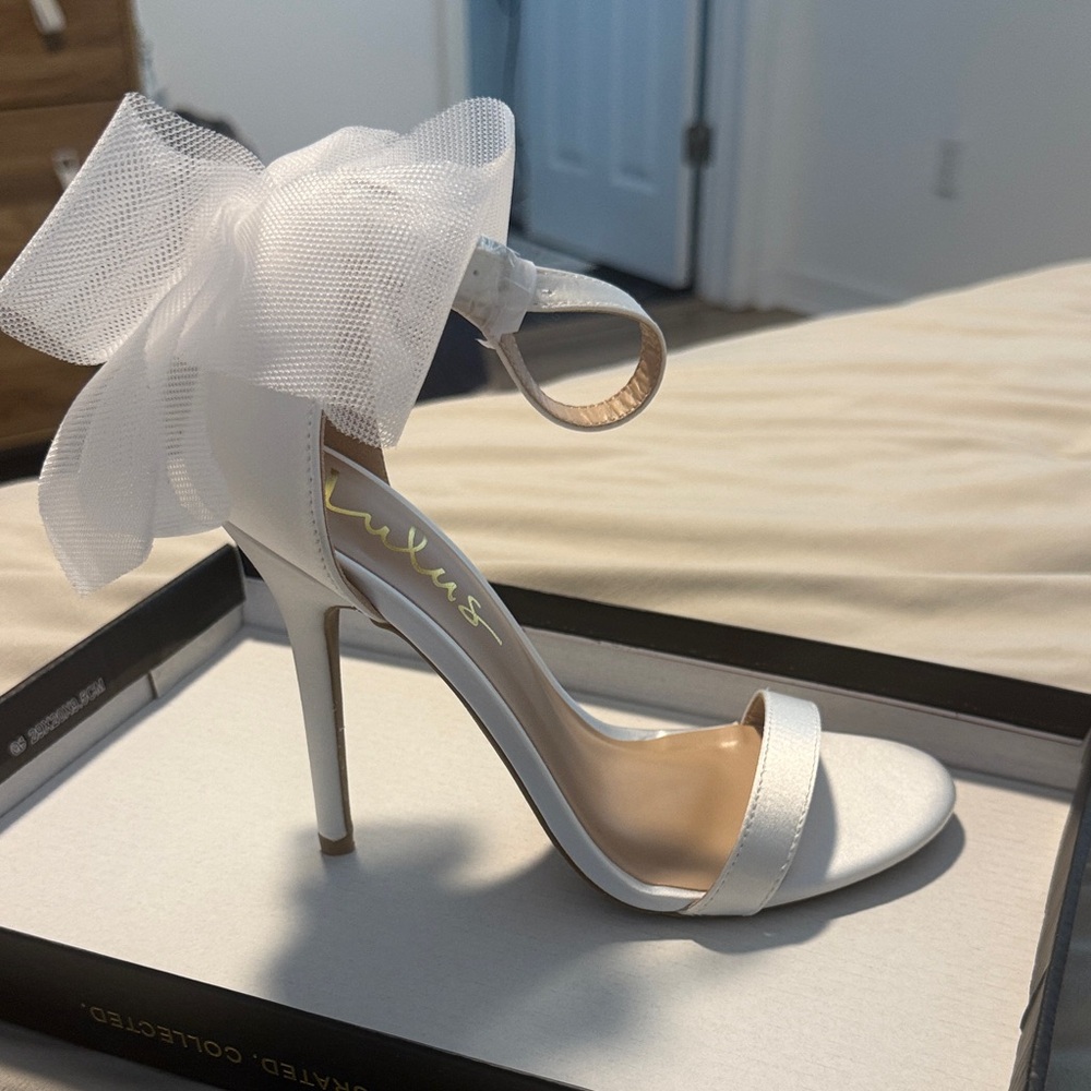 Lulu's Elegant White Heels with Mesh Accent